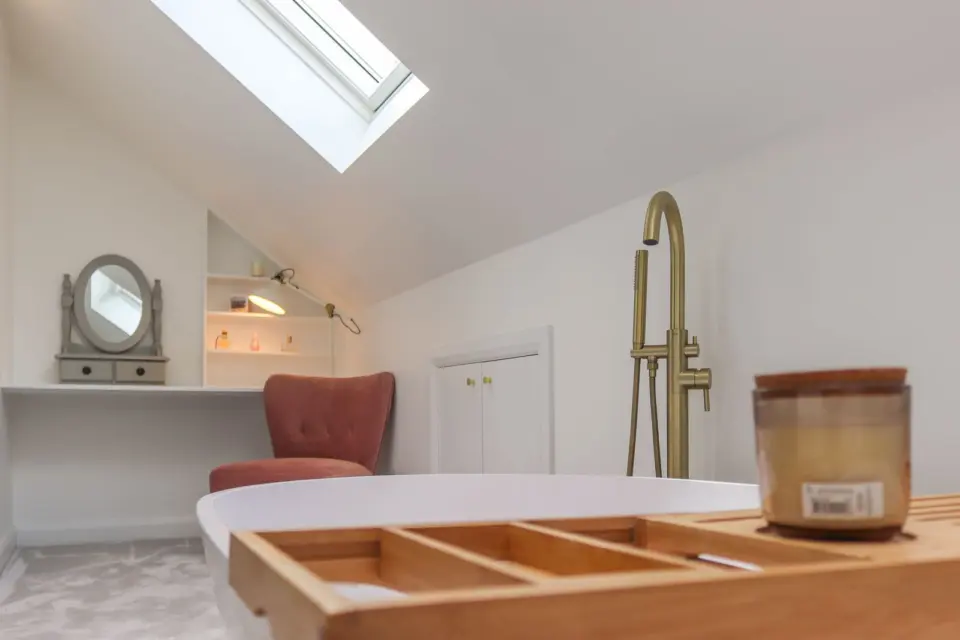Dressing table beneath the roof window at Albert Road, Ashford TW15, a Surrey Build Group project