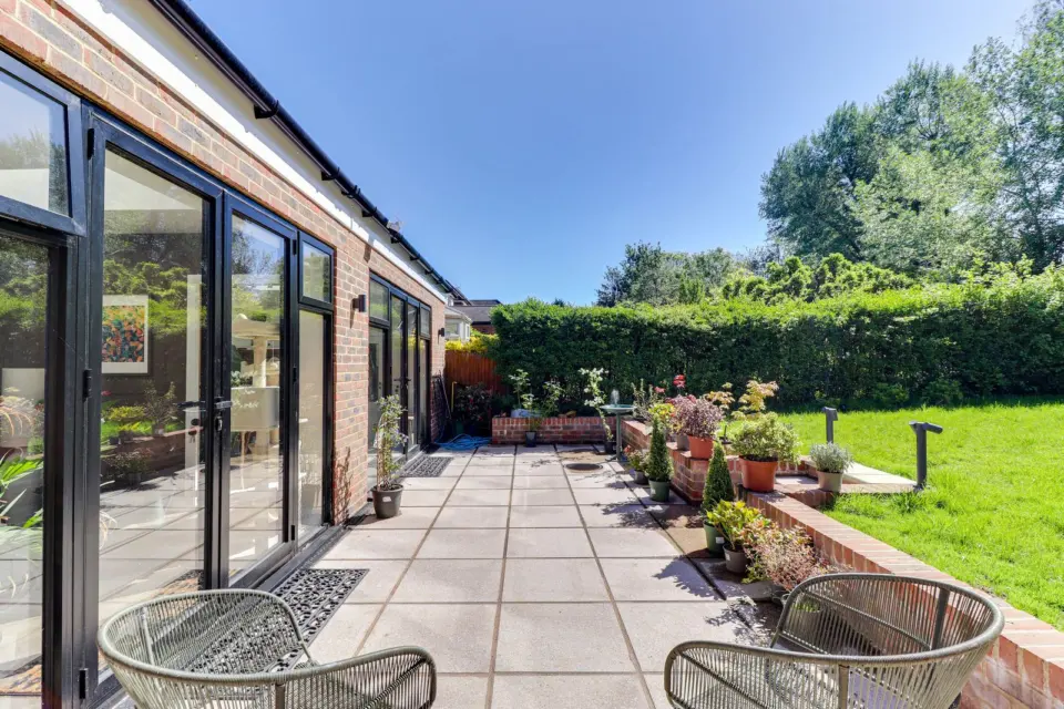 New patio along the extension at Ashenden, Guildford GU2, a Surrey Build Group project